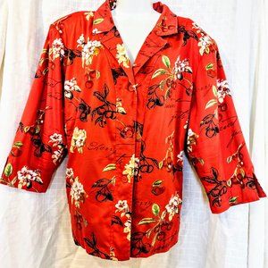 29. Nancy Bolen City Girl Red Beaded Cherry Blossom lined 3/4 sleeve plus sz 22W